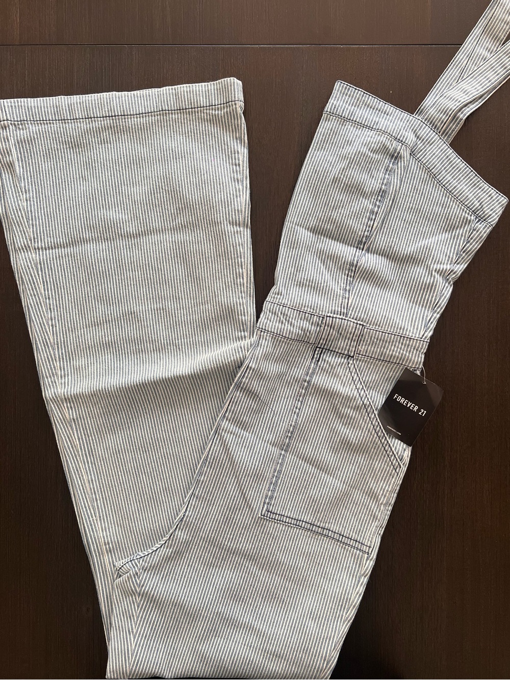 Forever 21 Blue & White Striped Overalls
